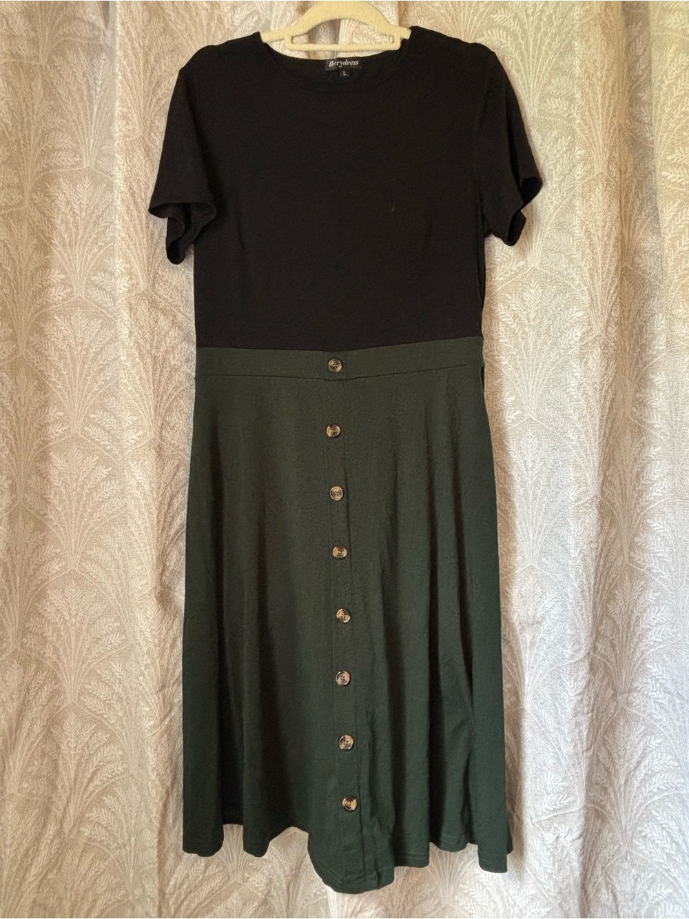 Everyday Two-Tone Midi Dress with Button-Front Skirt